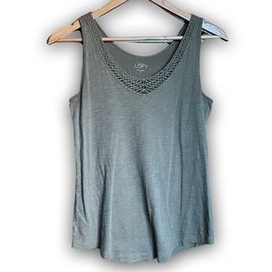 LOFT green tank with crochet details extra small cotton